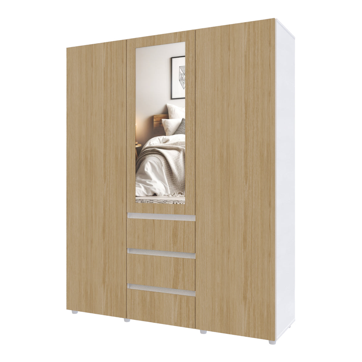 Closet Java Rovere y Blanco 160x200cm con Tres Cajones con Cinco Compartimientos y con Espejo - CLOSETS | Bylmo