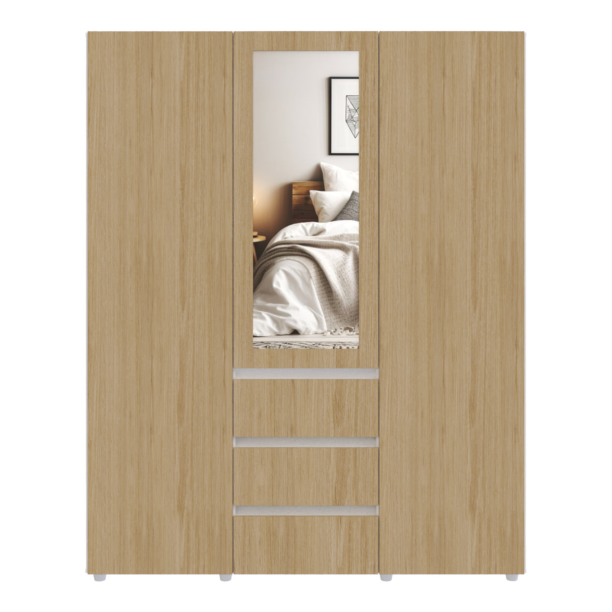 Closet Java Rovere y Blanco 160x200cm con Tres Cajones con Cinco Compartimientos y con Espejo - CLOSETS | Bylmo