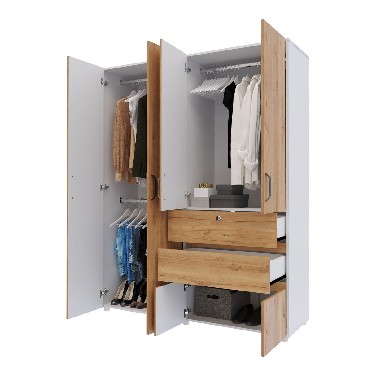 Closet Luanda Duna y Blanco 160x200cm con Dos Cajones con Tres Compartimientos y con Espejo - CLOSETS | Bylmo