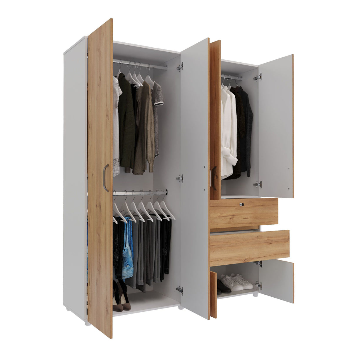Closet Luanda Duna y Blanco 160x200cm con Dos Cajones con Tres Compartimientos y con Espejo - CLOSETS | Bylmo