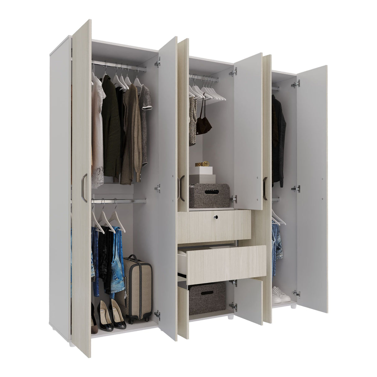 Closet Luanda Niebla y Blanco 200x200cm con Dos Cajones y con Cuatro Compartimientos - CLOSETS | Bylmo
