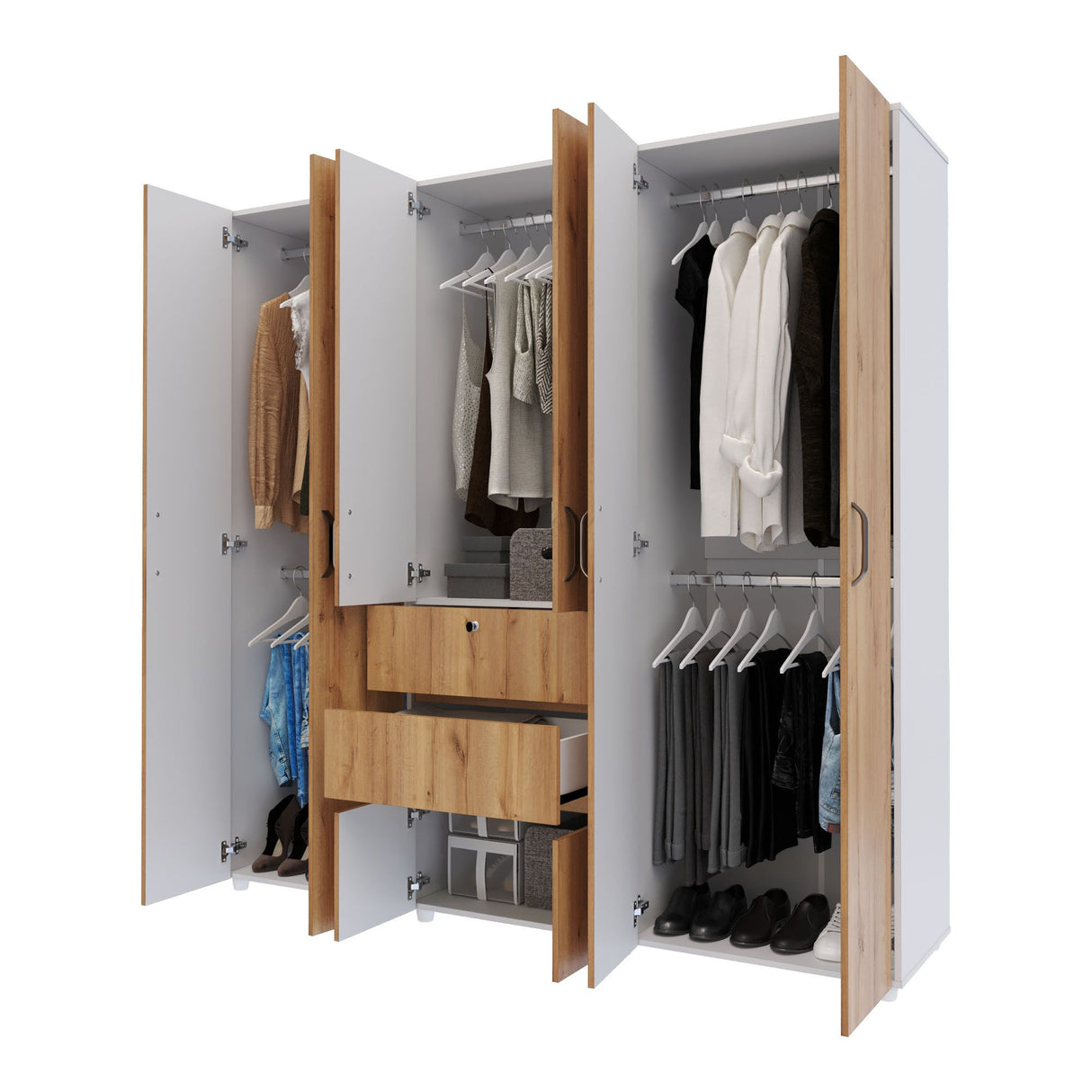 Closet Luanda Duna y Blanco 200x200cm con Dos Cajones y con Cuatro Compartimientos - CLOSETS | Bylmo