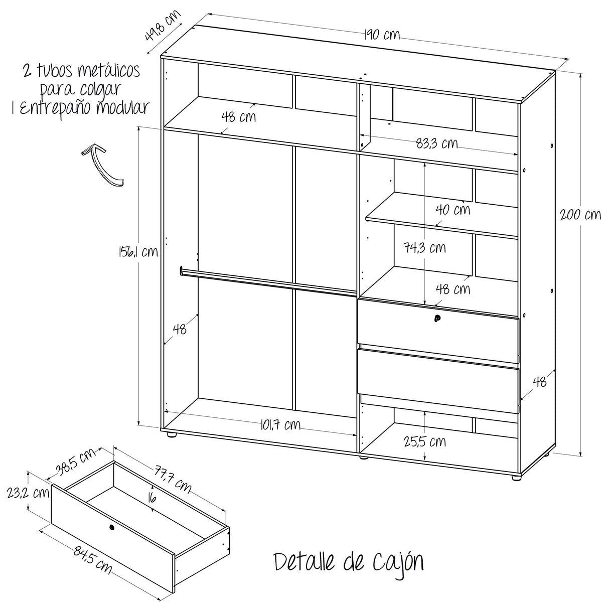 Closet Riga Niebla y Blanco 190x200cm con Dos Cajones y con Seis Compartimientos - CLOSETS | Bylmo