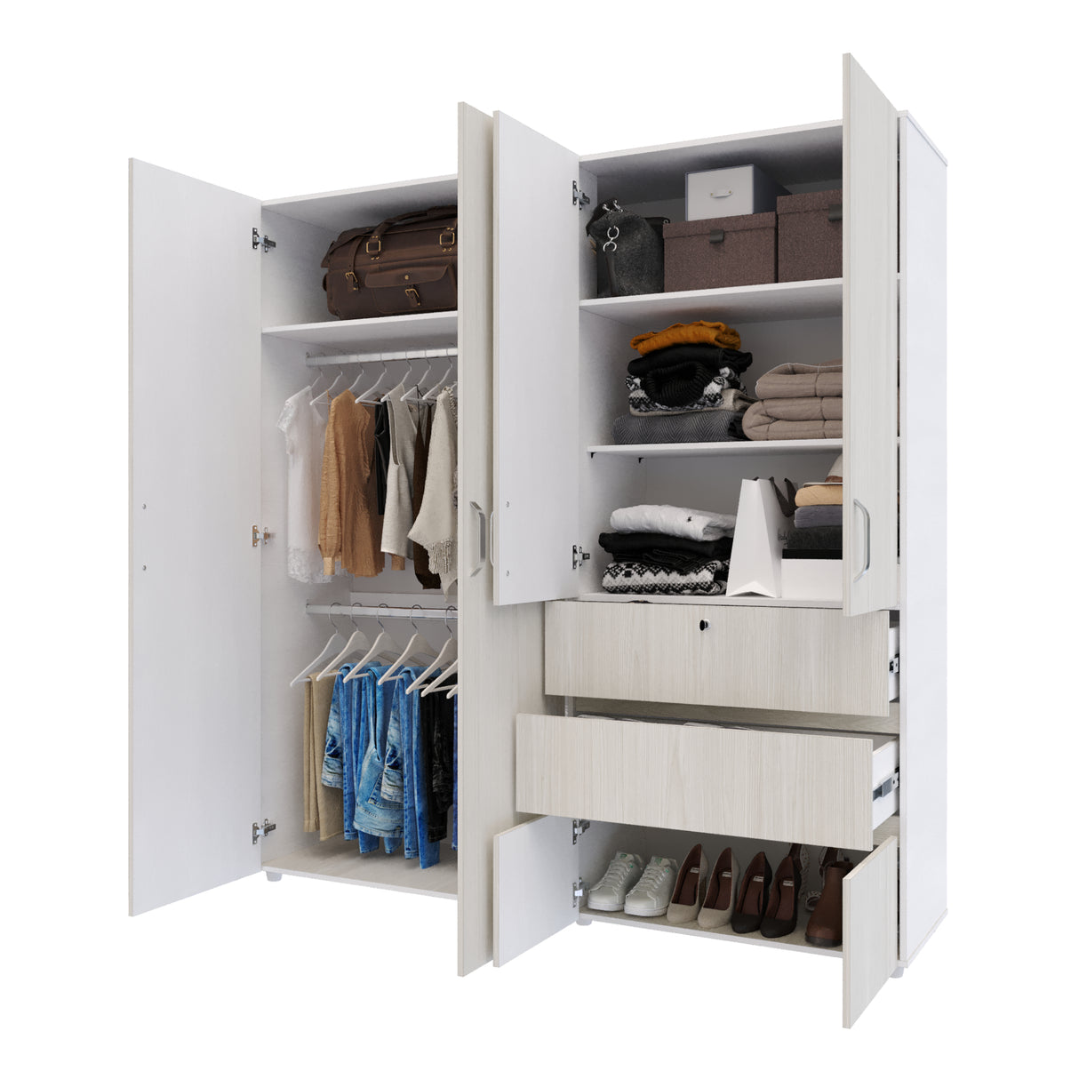 Closet Riga Niebla y Blanco 190x200cm con Dos Cajones y con Seis Compartimientos - CLOSETS | Bylmo