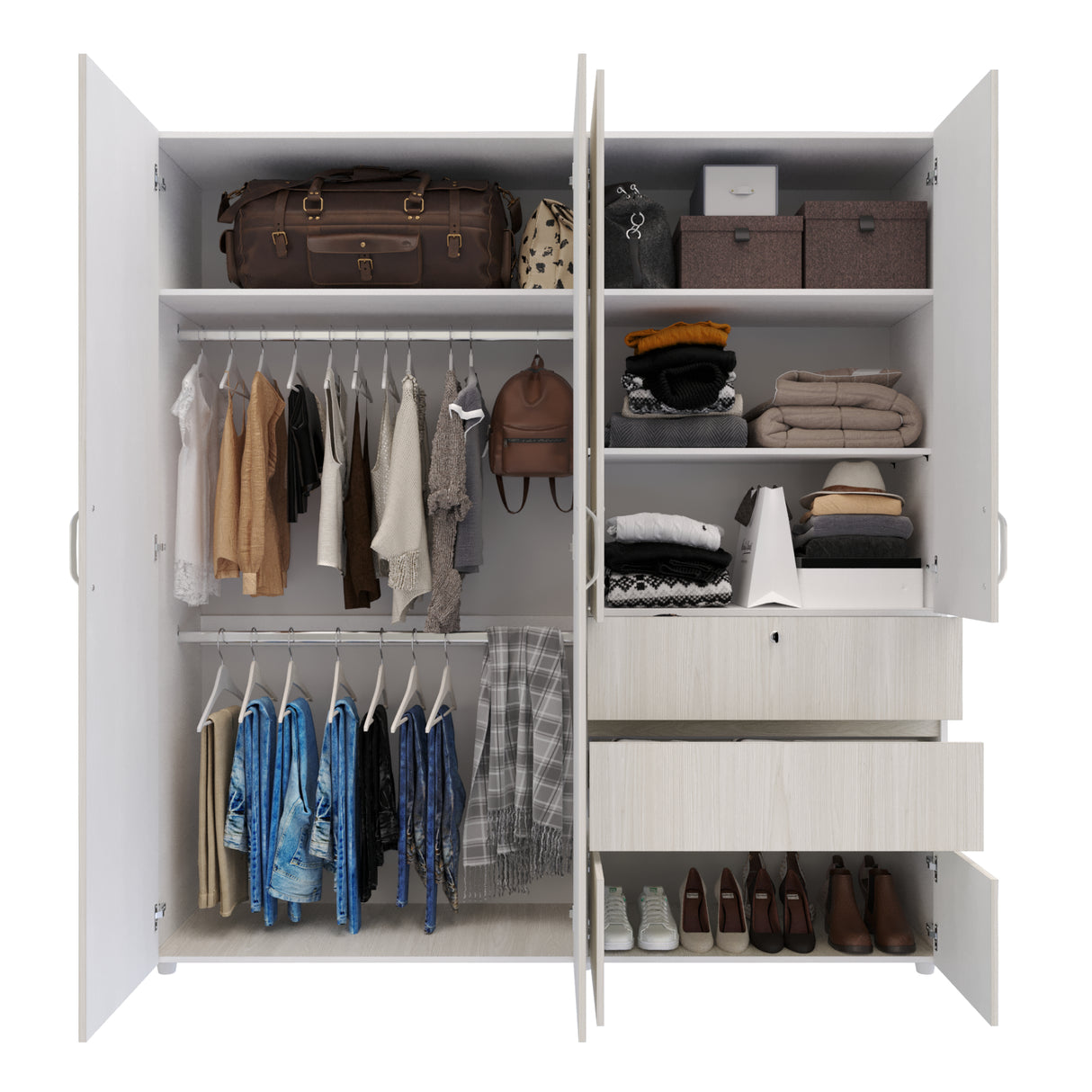 Closet Riga Niebla y Blanco 190x200cm con Dos Cajones y con Seis Compartimientos - CLOSETS | Bylmo