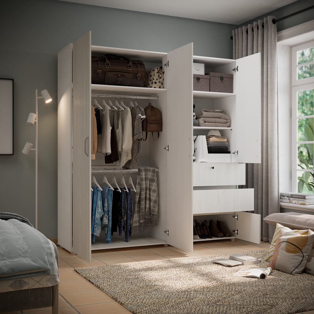 Closet Riga Niebla y Blanco 190x200cm con Dos Cajones y con Seis Compartimientos - CLOSETS | Bylmo