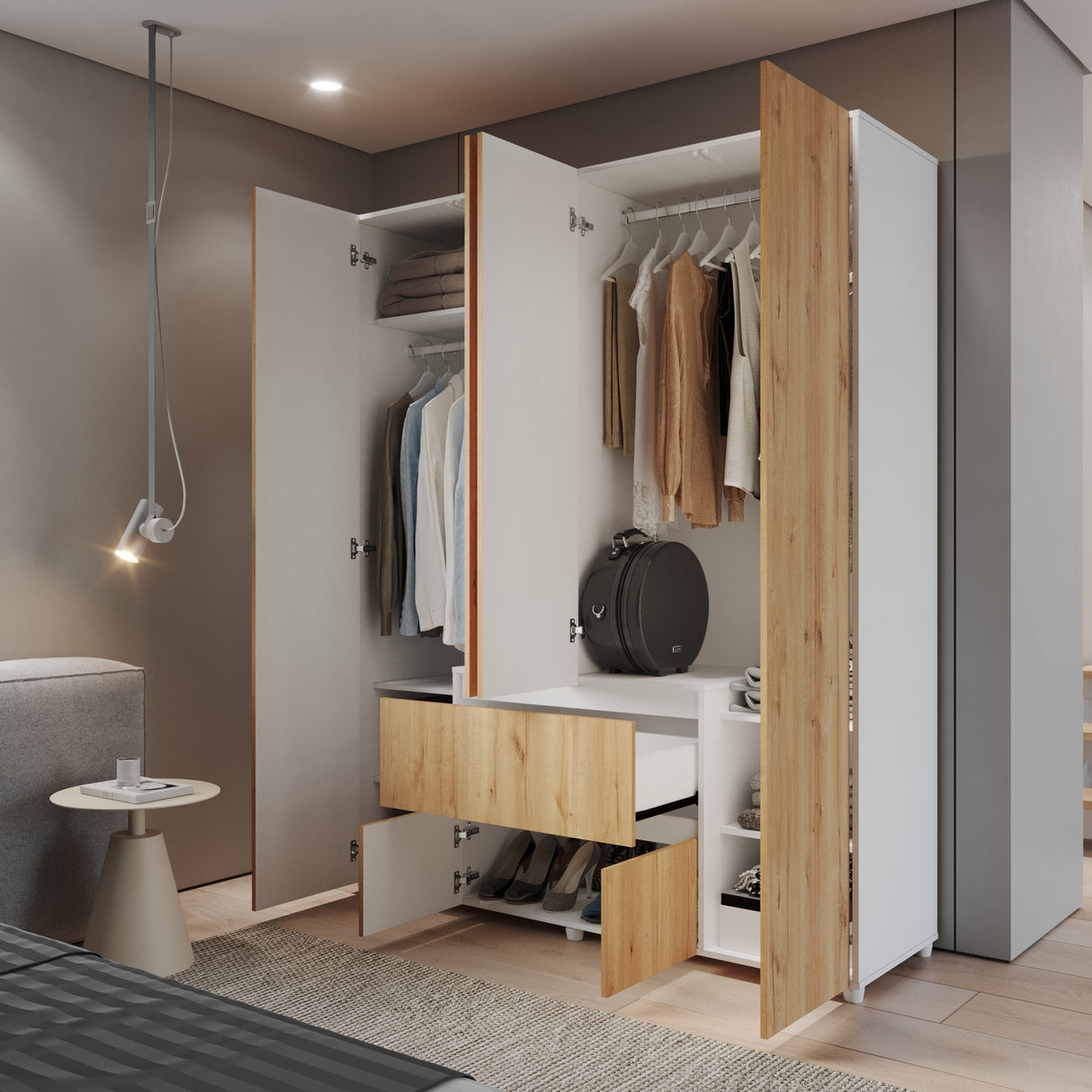 Closet Lemnos Duna y Blanco 160x200cm con Dos Cajones y con Ocho Compartimientos - CLOSETS | Bylmo