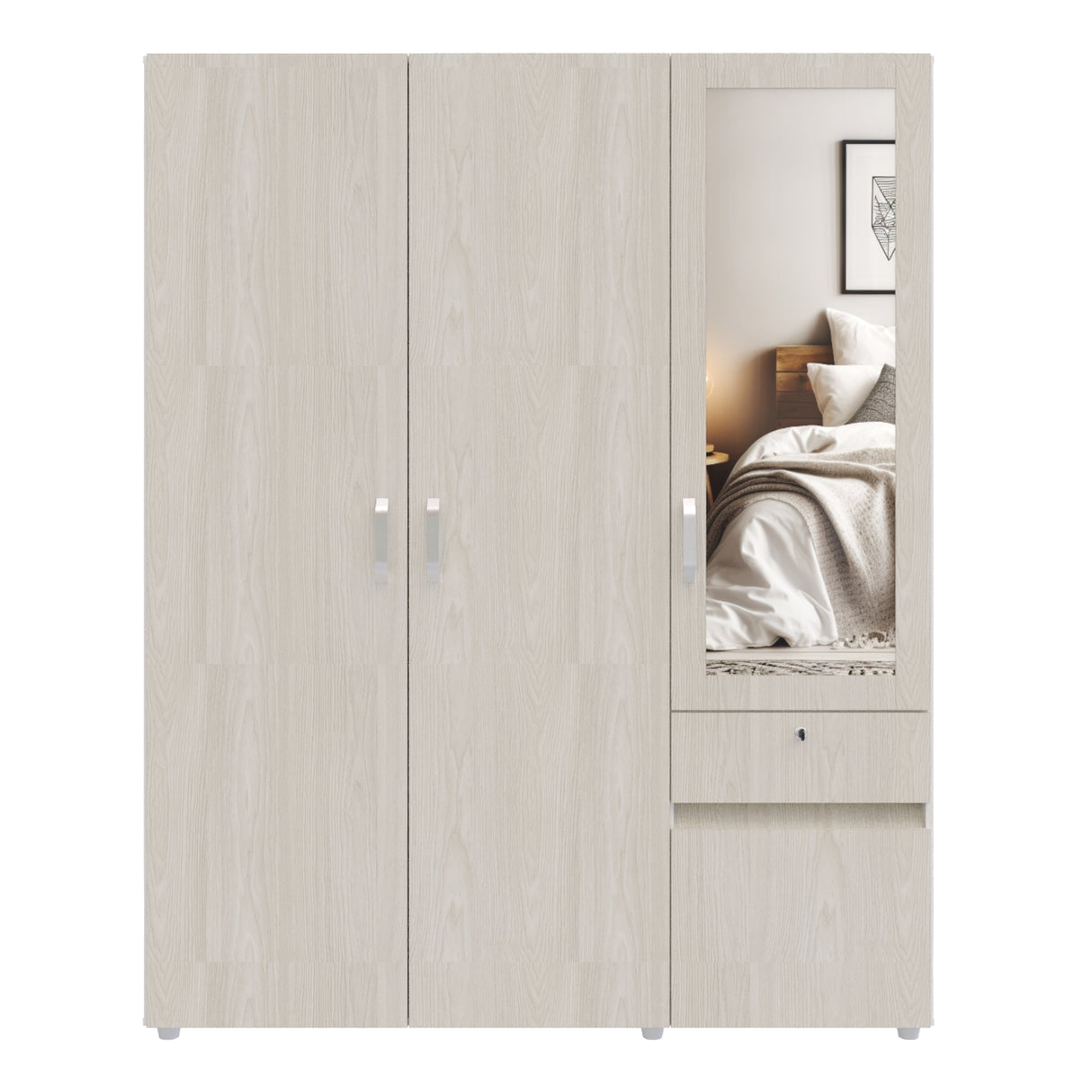 Closet Perla Niebla y Blanco 160x200cm con Un Cajón con Seis Compartimientos y con Espejo - CLOSETS | Bylmo