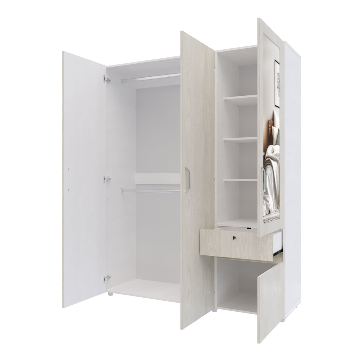 Closet Perla Niebla y Blanco 160x200cm con Un Cajón con Seis Compartimientos y con Espejo - CLOSETS | Bylmo