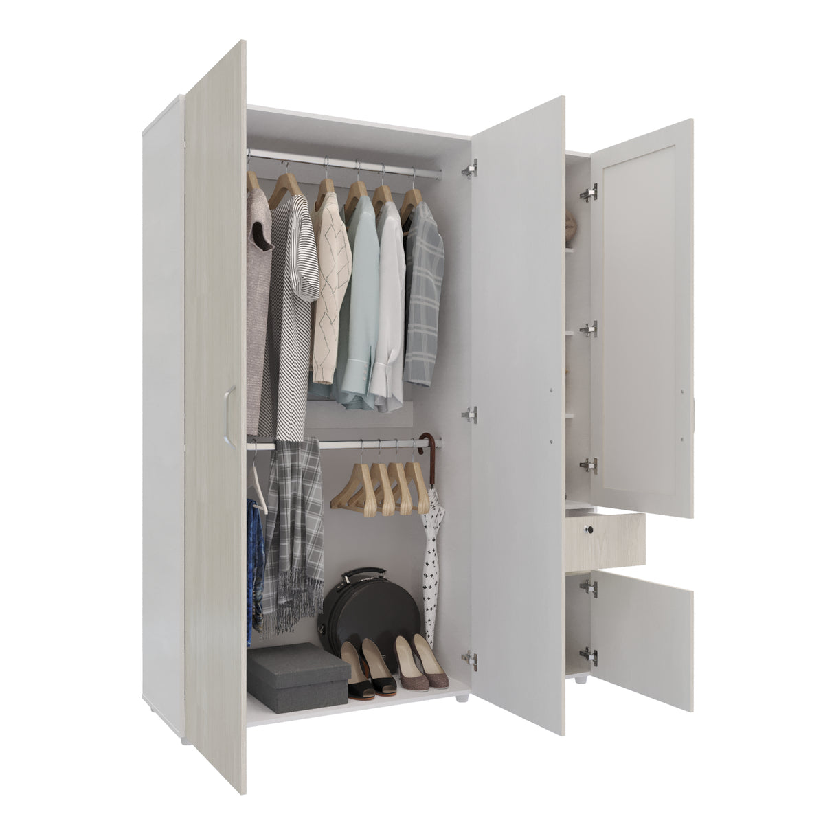 Closet Perla Niebla y Blanco 160x200cm con Un Cajón con Seis Compartimientos y con Espejo - CLOSETS | Bylmo