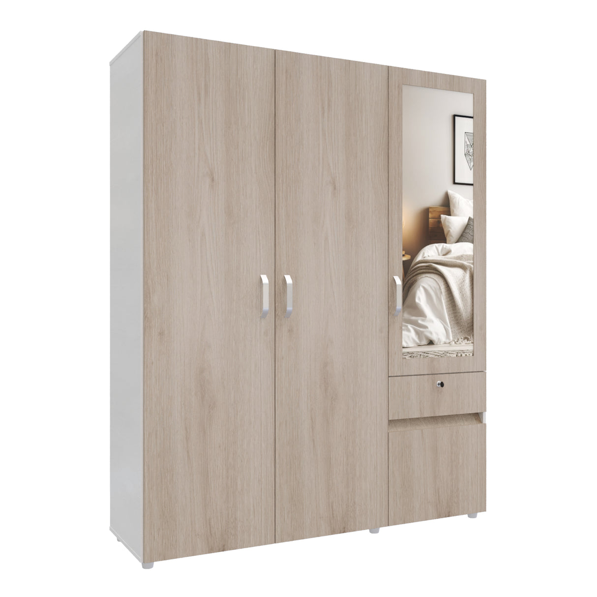 Closet Perla Ceniza y Blanco 160x200cm con Un Cajón con Seis Compartimientos y con Espejo - CLOSETS | Bylmo