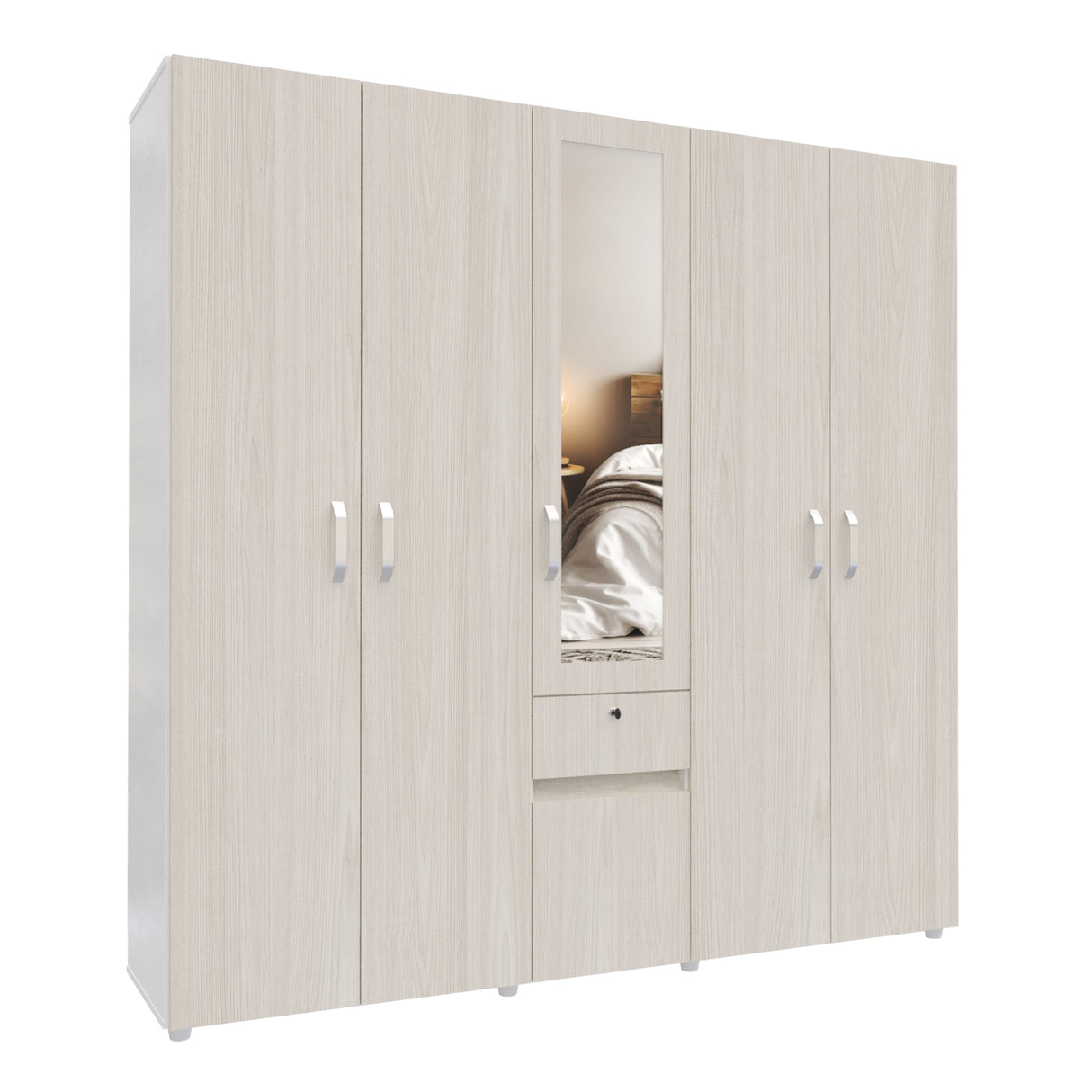 Closet Perla Niebla y Blanco 200x200cm con Un Cajón con Siete Compartimientos y con Espejo - CLOSETS | Bylmo