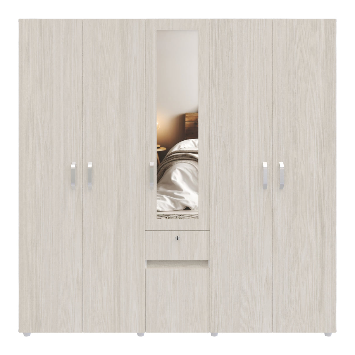 Closet Perla Niebla y Blanco 200x200cm con Un Cajón con Siete Compartimientos y con Espejo - CLOSETS | Bylmo