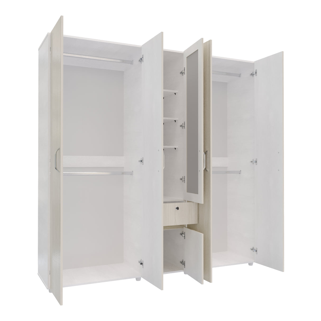 Closet Perla Niebla y Blanco 200x200cm con Un Cajón con Siete Compartimientos y con Espejo - CLOSETS | Bylmo