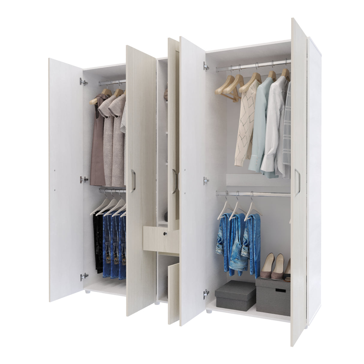Closet Perla Niebla y Blanco 200x200cm con Un Cajón con Siete Compartimientos y con Espejo - CLOSETS | Bylmo