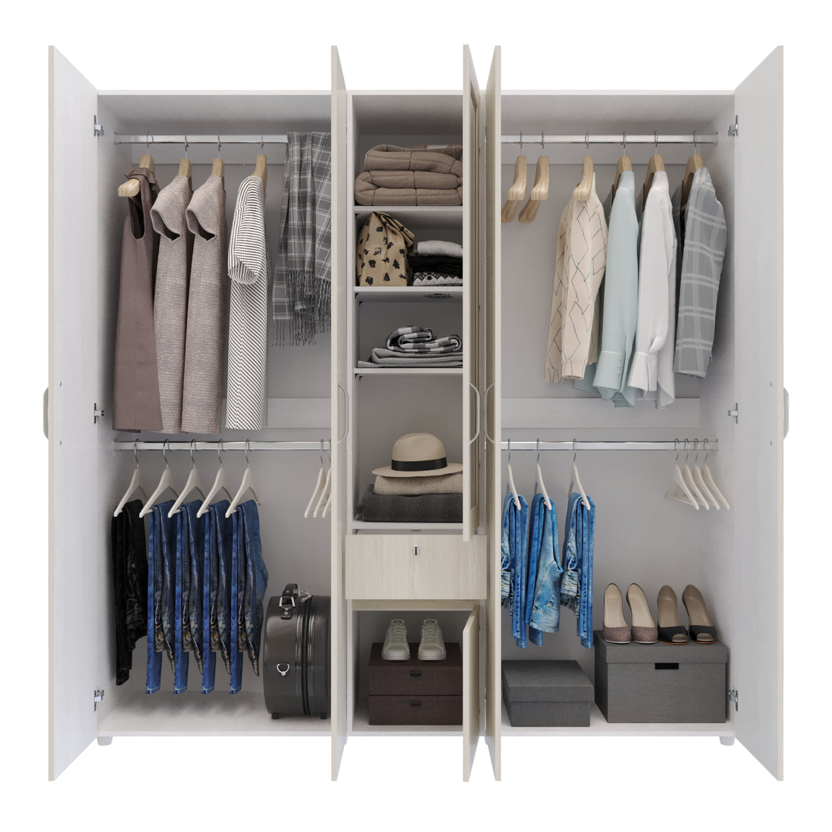 Closet Perla Niebla y Blanco 200x200cm con Un Cajón con Siete Compartimientos y con Espejo - CLOSETS | Bylmo