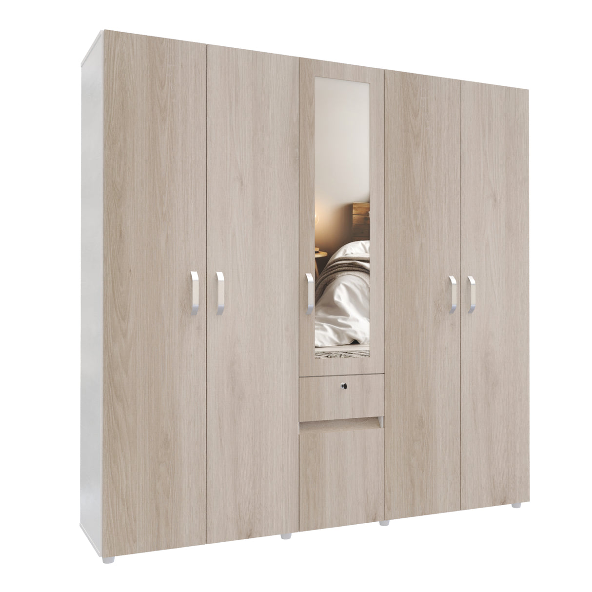Closet Perla Ceniza y Blanco 200x200cm con Un Cajón con Siete Compartimientos y con Espejo - CLOSETS | Bylmo