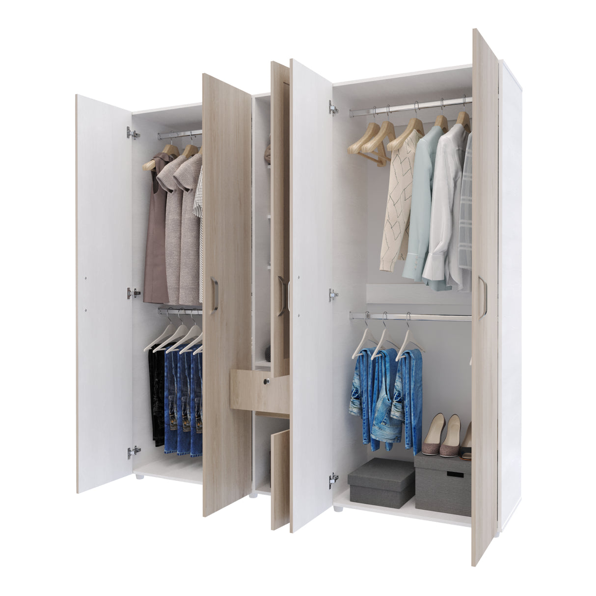 Closet Perla Ceniza y Blanco 200x200cm con Un Cajón con Siete Compartimientos y con Espejo - CLOSETS | Bylmo