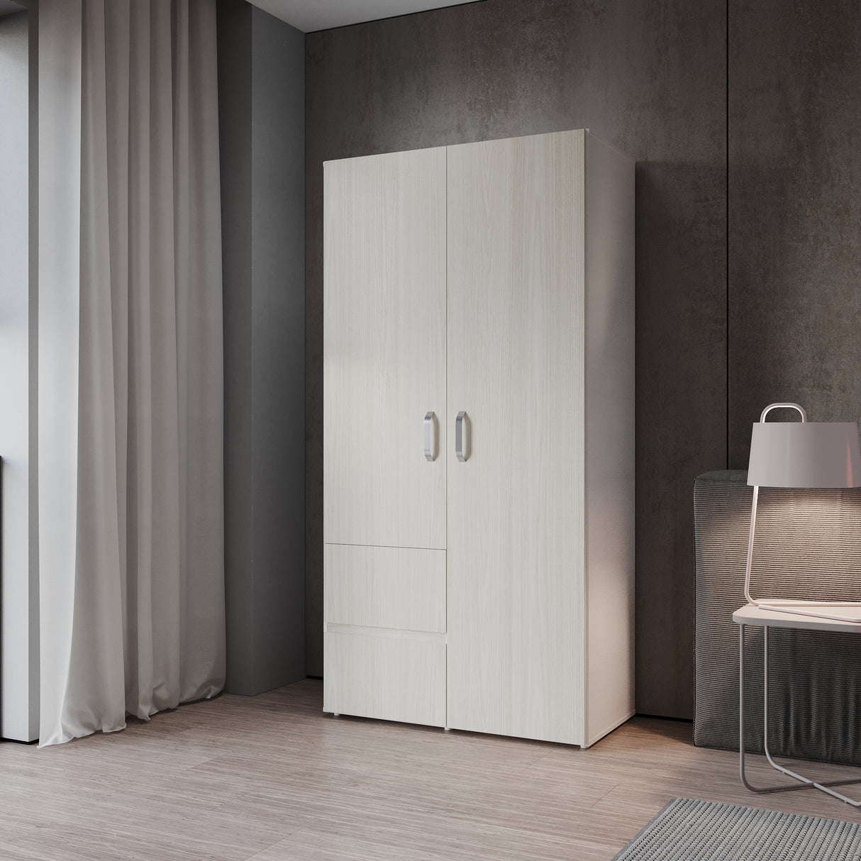 Closet Malabo Niebla y Blanco 100x198cm con Dos Cajones y con Dos Compartimientos - CLOSETS | Bylmo