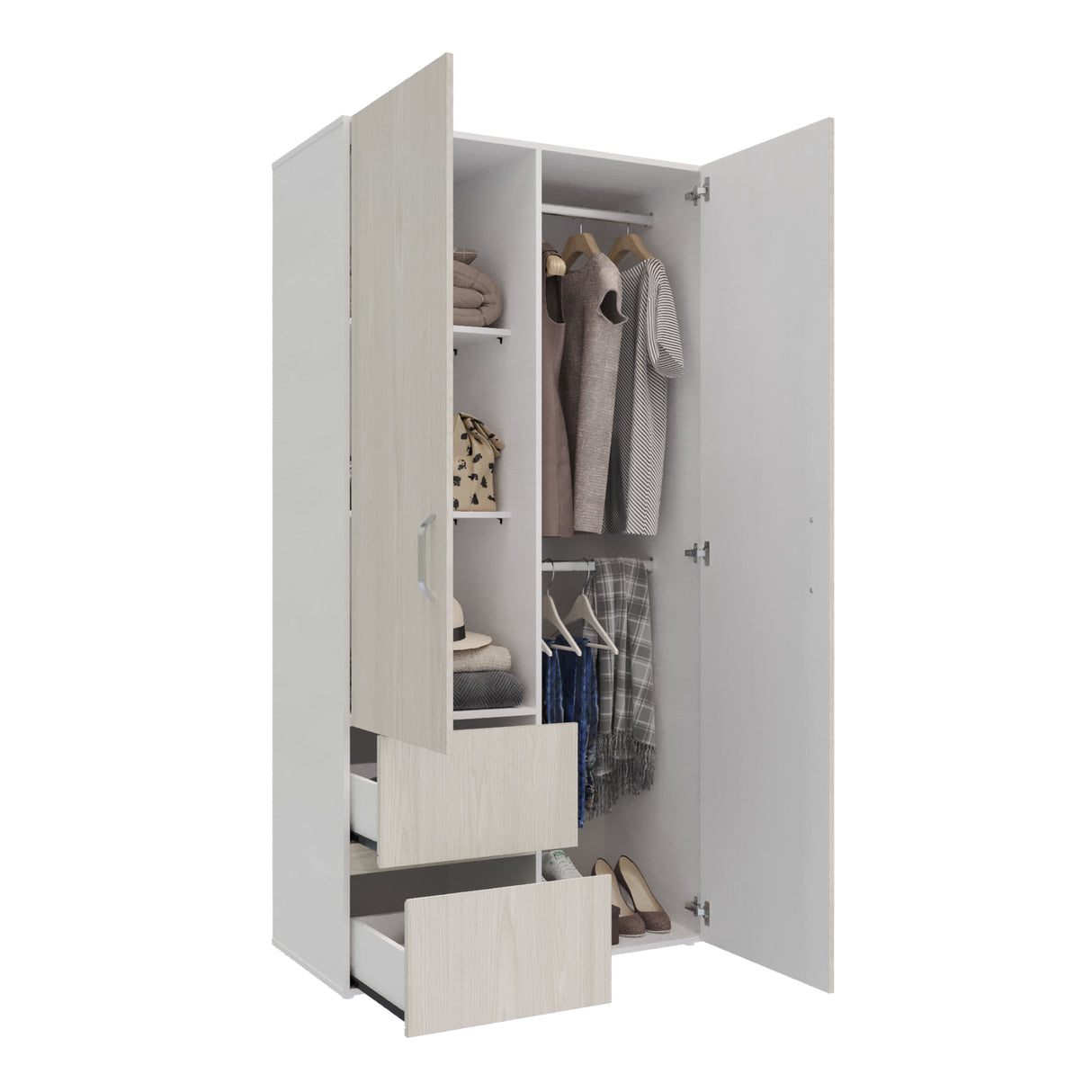 Closet Malabo Niebla y Blanco 100x198cm con Dos Cajones y con Dos Compartimientos - CLOSETS | Bylmo