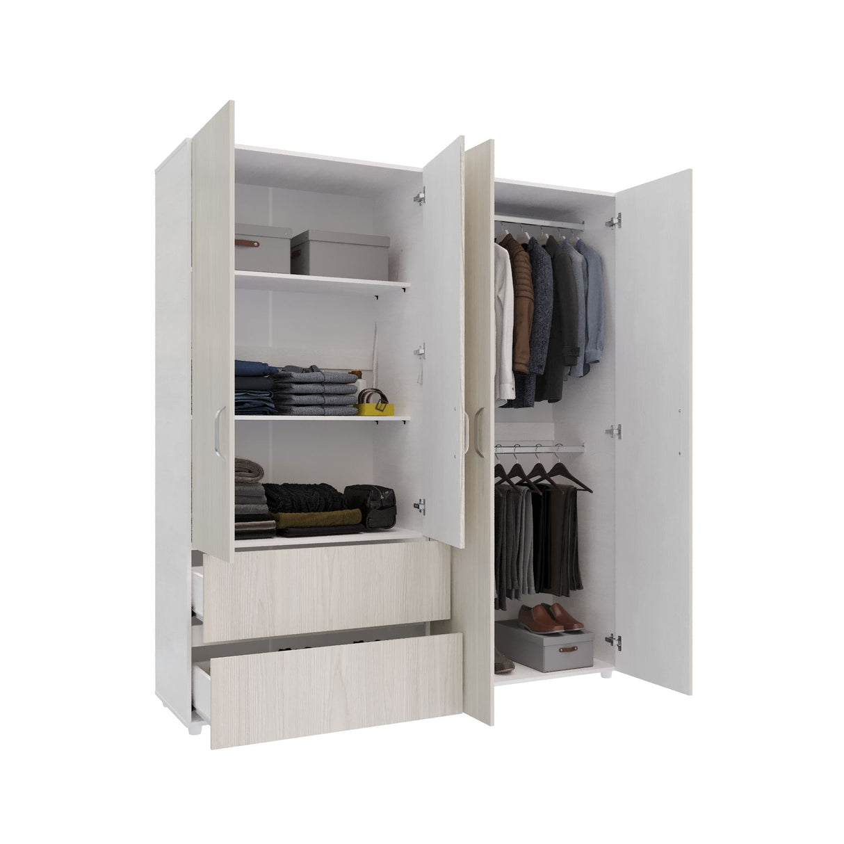 Closet Malabo Niebla y Blanco 180x200cm con Dos Cajones y con Tres Compartimientos - CLOSETS | Bylmo