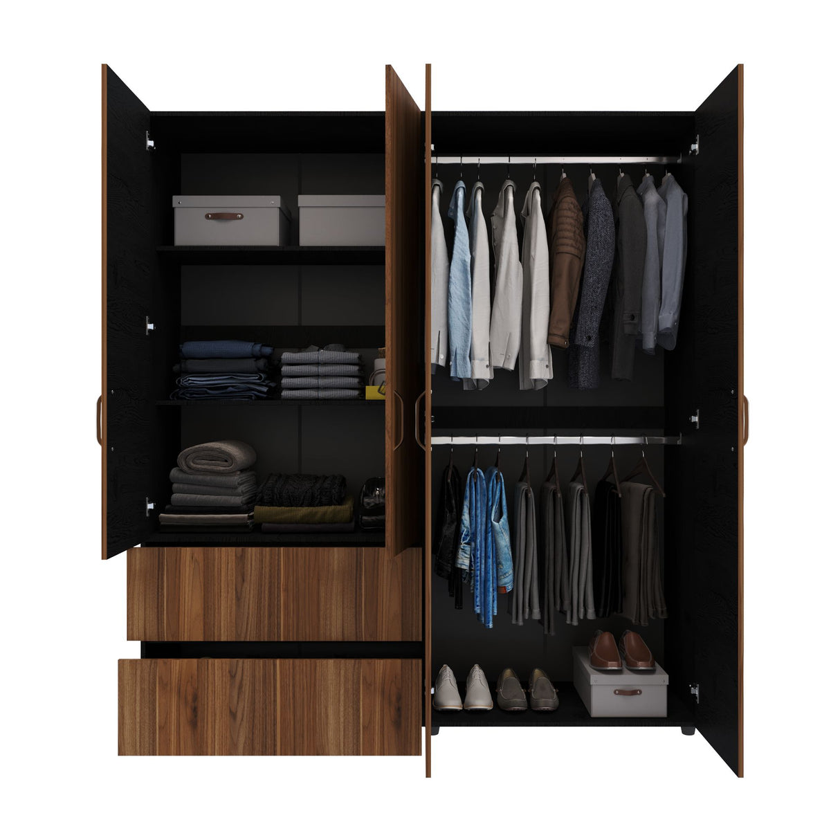 Closet Malabo Gales y Wengue 180x200cm con Dos Cajones y con Tres Compartimientos - CLOSETS | Bylmo
