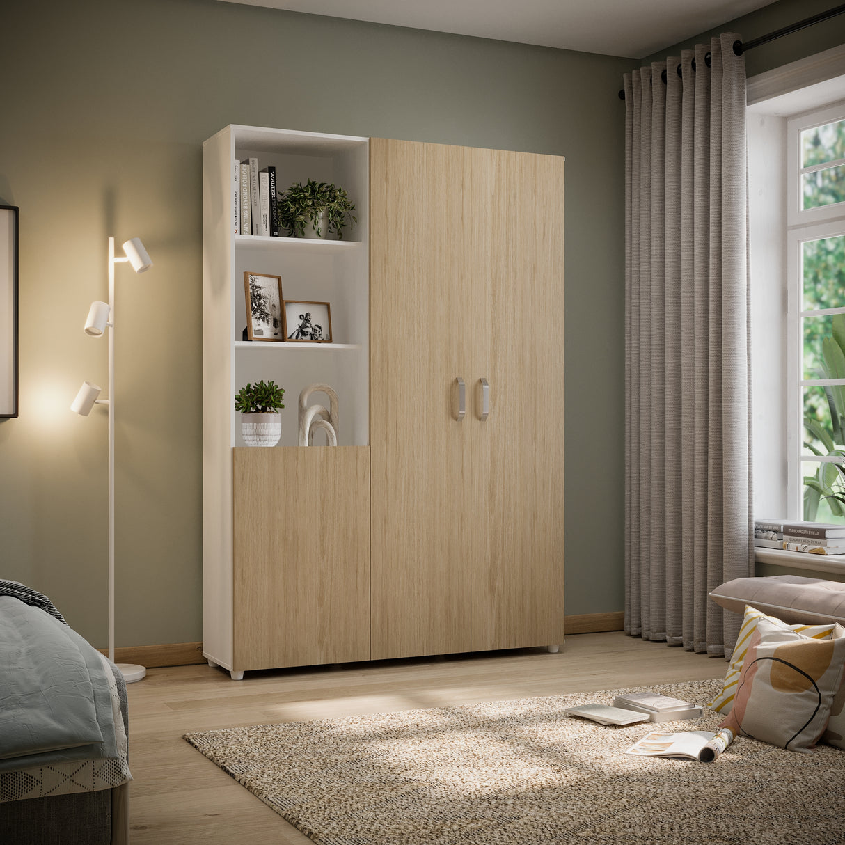 Closet Jazmin Blanco y Rovere 140x200cm sin Cajones y con Nueve Compartimientos - CLOSETS | Bylmo