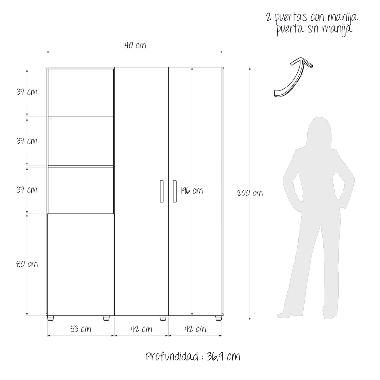 Closet Jazmin Blanco y Rovere 140x200cm sin Cajones y con Nueve Compartimientos - CLOSETS | Bylmo