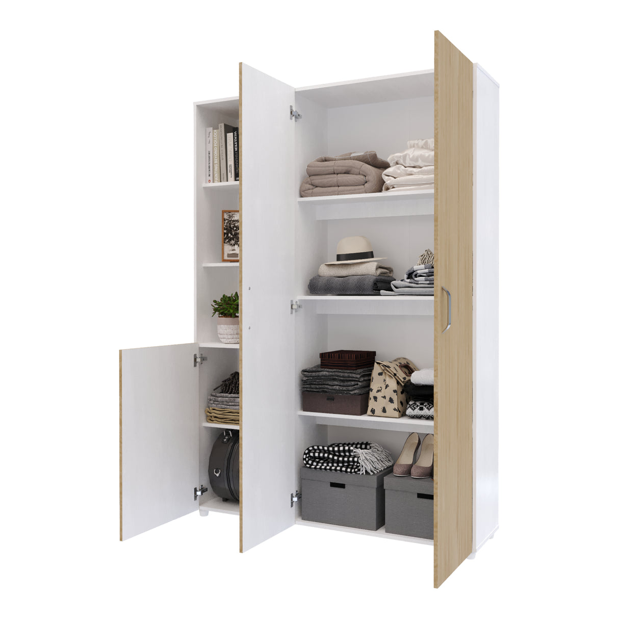 Closet Jazmin Blanco y Rovere 140x200cm sin Cajones y con Nueve Compartimientos - CLOSETS | Bylmo