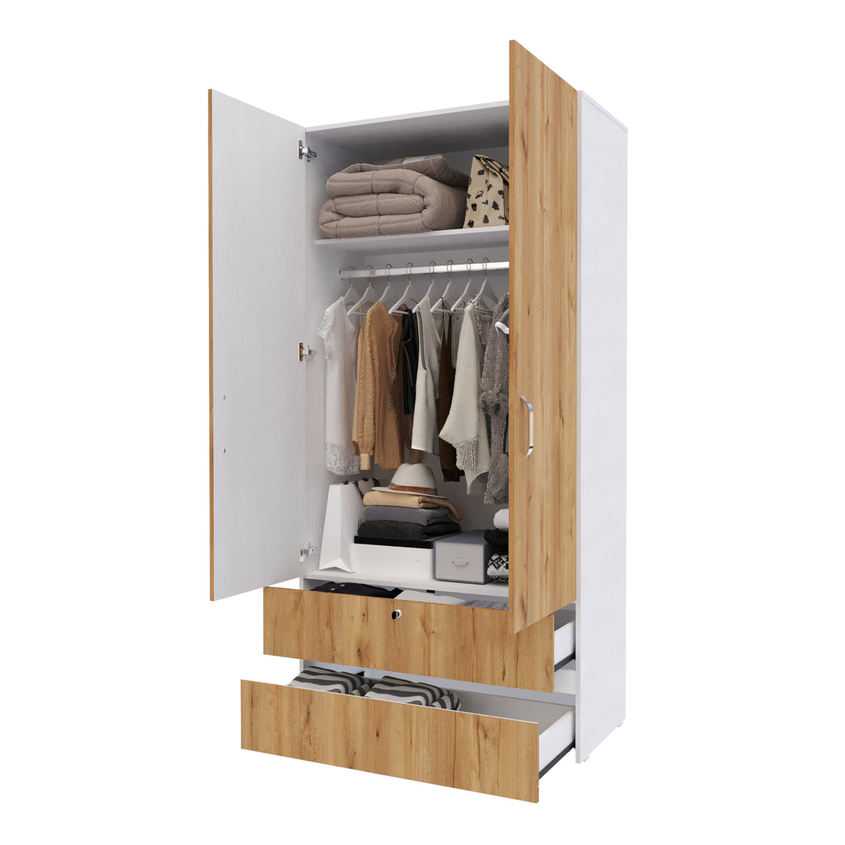 Closet Tripoli Blanco y Duna 100x200cm con Dos Cajones y con Dos Compartimientos - CLOSETS | Bylmo