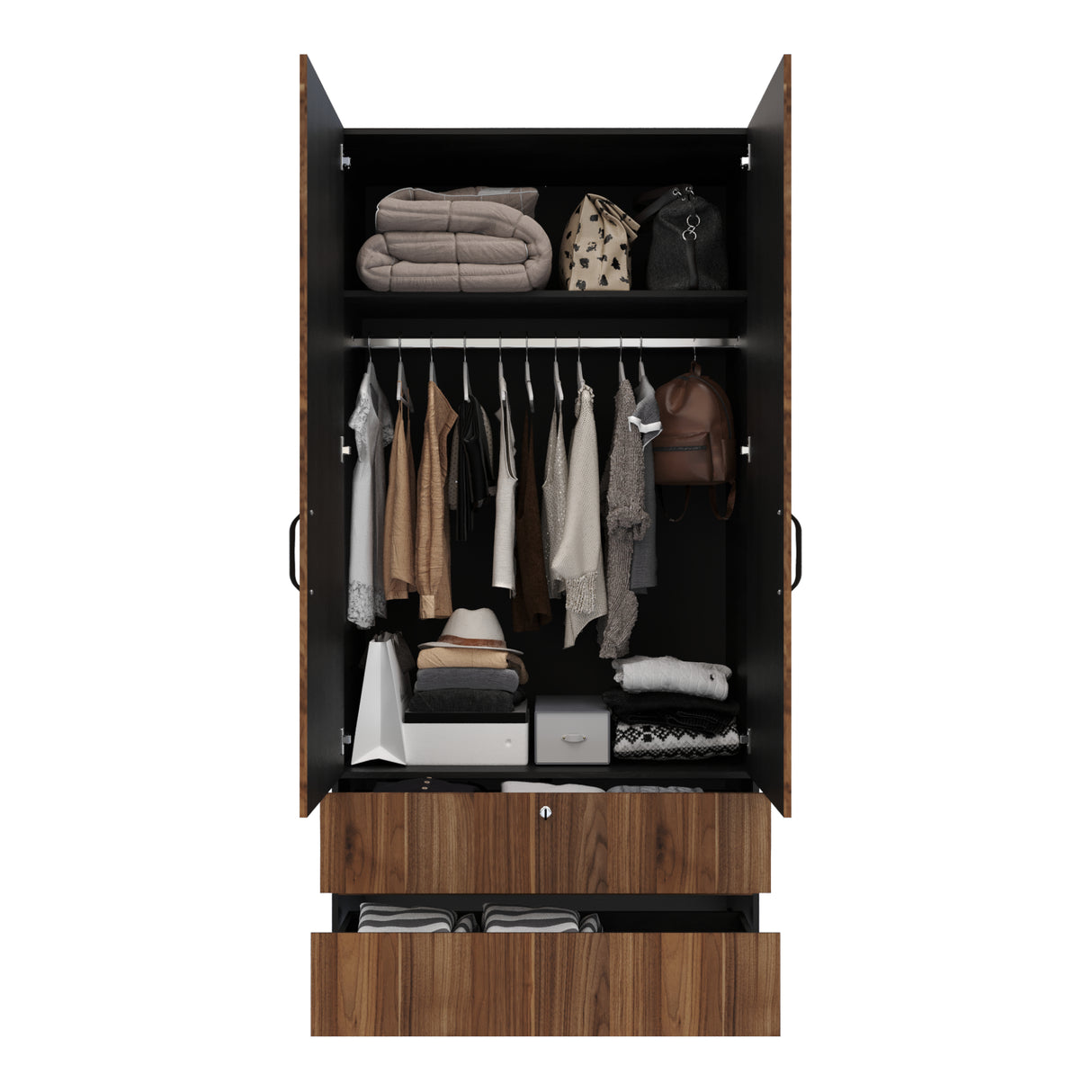 Closet Tripoli Wengue y Duna 100x200cm con Dos Cajones y con Dos Compartimientos - CLOSETS | Bylmo