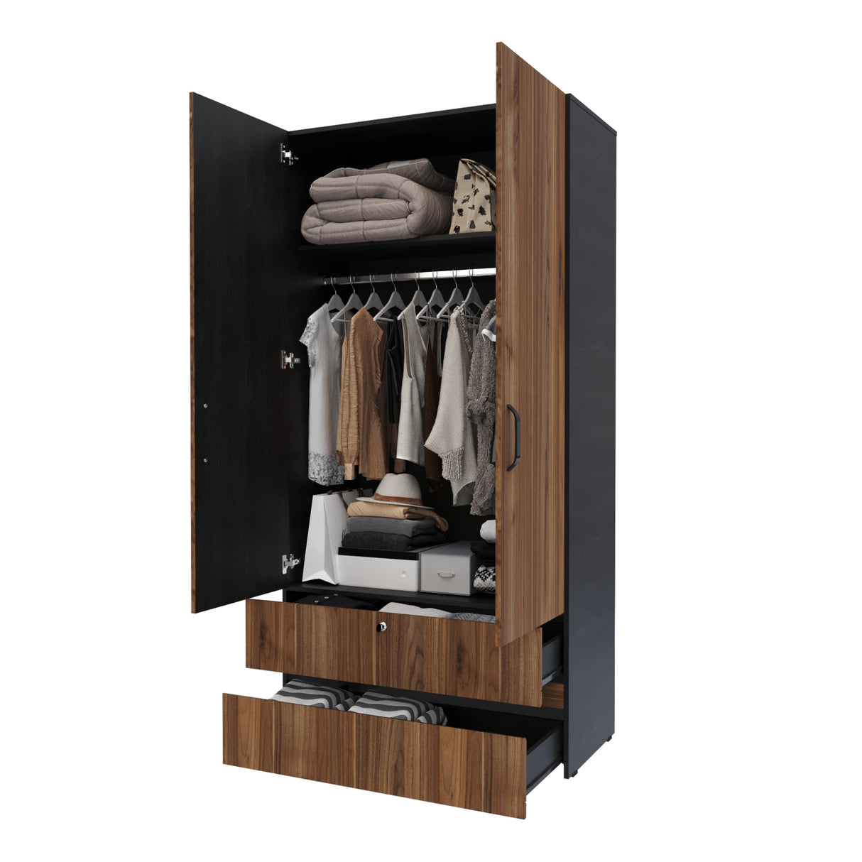 Closet Tripoli Wengue y Duna 100x200cm con Dos Cajones y con Dos Compartimientos - CLOSETS | Bylmo
