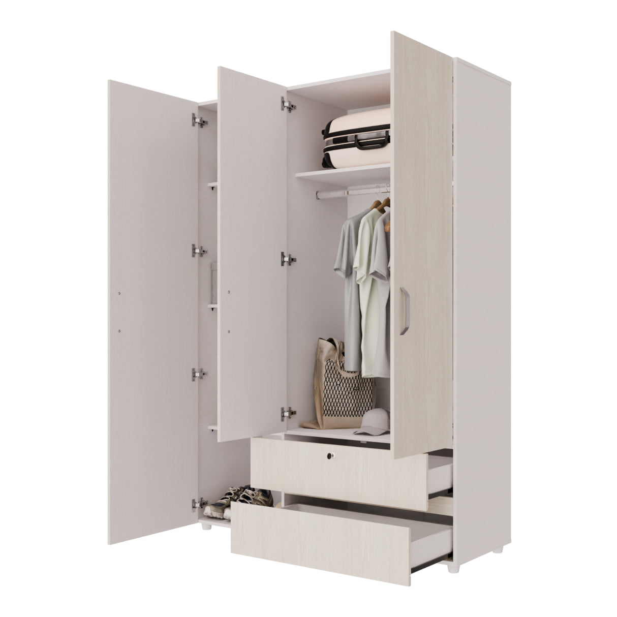 Closet Tripoli Blanco y Niebla 140x200cm con Dos Cajones y con Seis Compartimientos - CLOSETS | Bylmo