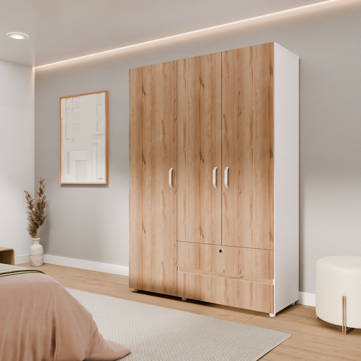 Closet Tripoli Blanco y Duna 140x200cm con Dos Cajones y con Seis Compartimientos - CLOSETS | Bylmo