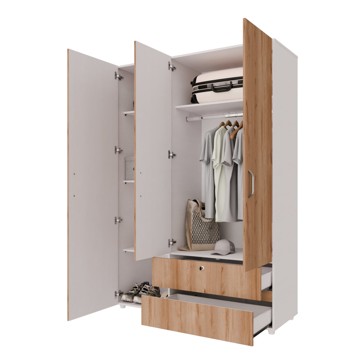 Closet Tripoli Blanco y Duna 140x200cm con Dos Cajones y con Seis Compartimientos - CLOSETS | Bylmo