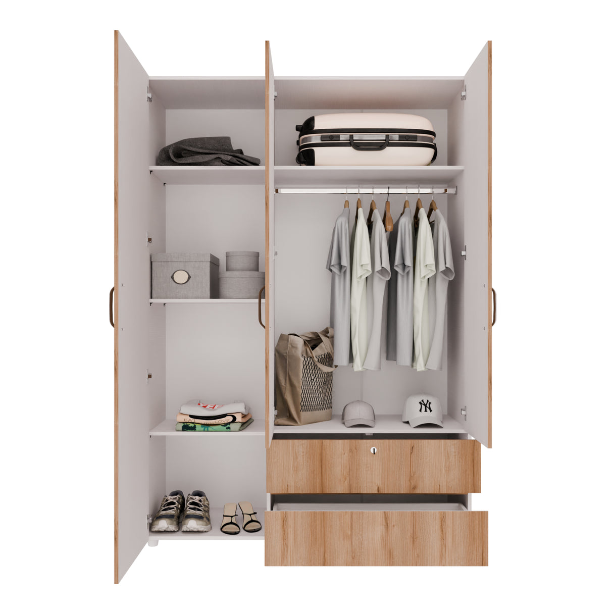 Closet Tripoli Blanco y Duna 140x200cm con Dos Cajones y con Seis Compartimientos - CLOSETS | Bylmo