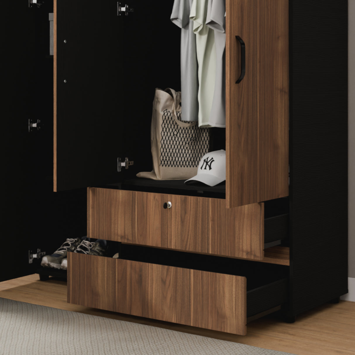 Closet Tripoli Wengue y Gales 140x200cm con Dos Cajones y con Seis Compartimientos - CLOSETS | Bylmo