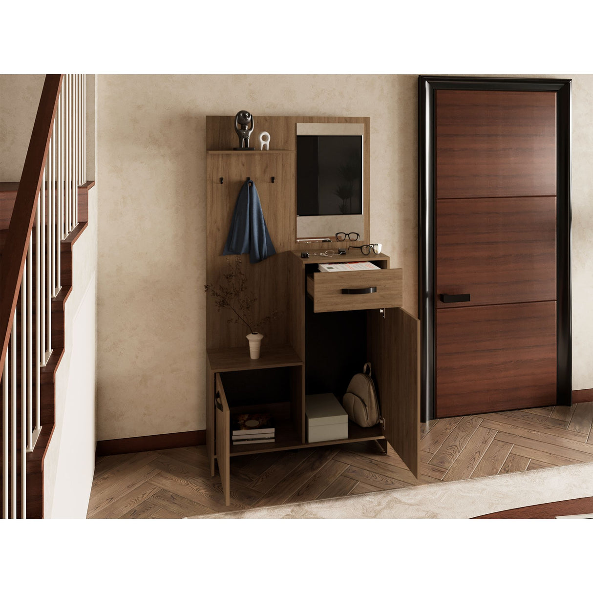 Recibidor Parker Fresno Europeo 99.5x191cm con Un Cajón y con Cinco Compartimientos - BIFES Y ARRIMOS | Bylmo