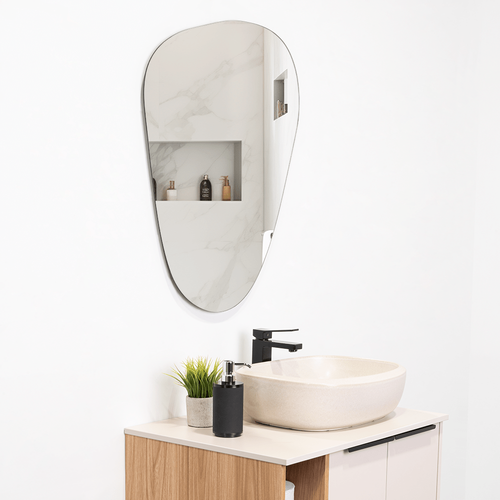 Espejo de Baño Baikal Gris 60x80cm Asimetrico sin Marco - ESPEJOS DE BANHO | Bylmo