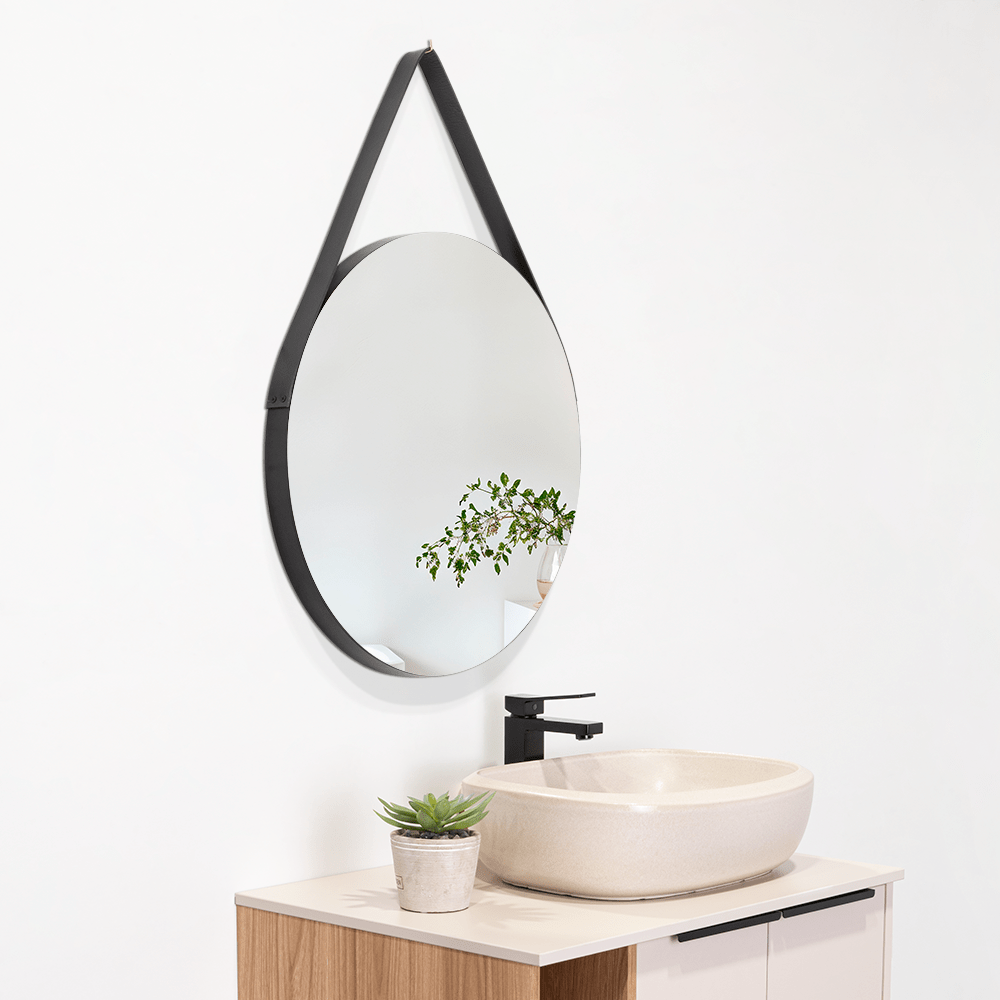 Espejo de Baño Persa 56 Negro y Gris 56x56cm Redondo con Marco En Madera - ESPEJOS DE BANHO | Bylmo