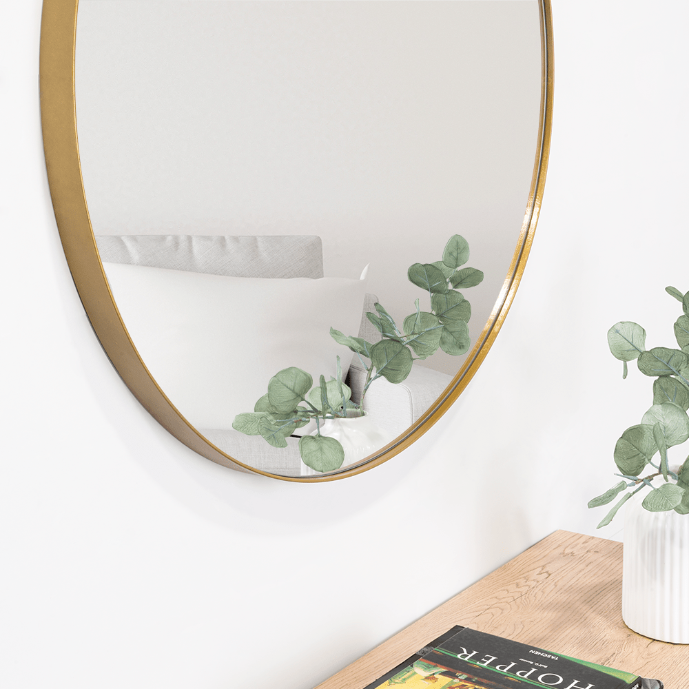 Espejo de Baño D80 Dorado y Gris 80x80cm Redondo con Marco Metalico - ESPEJOS DE BANHO | Bylmo