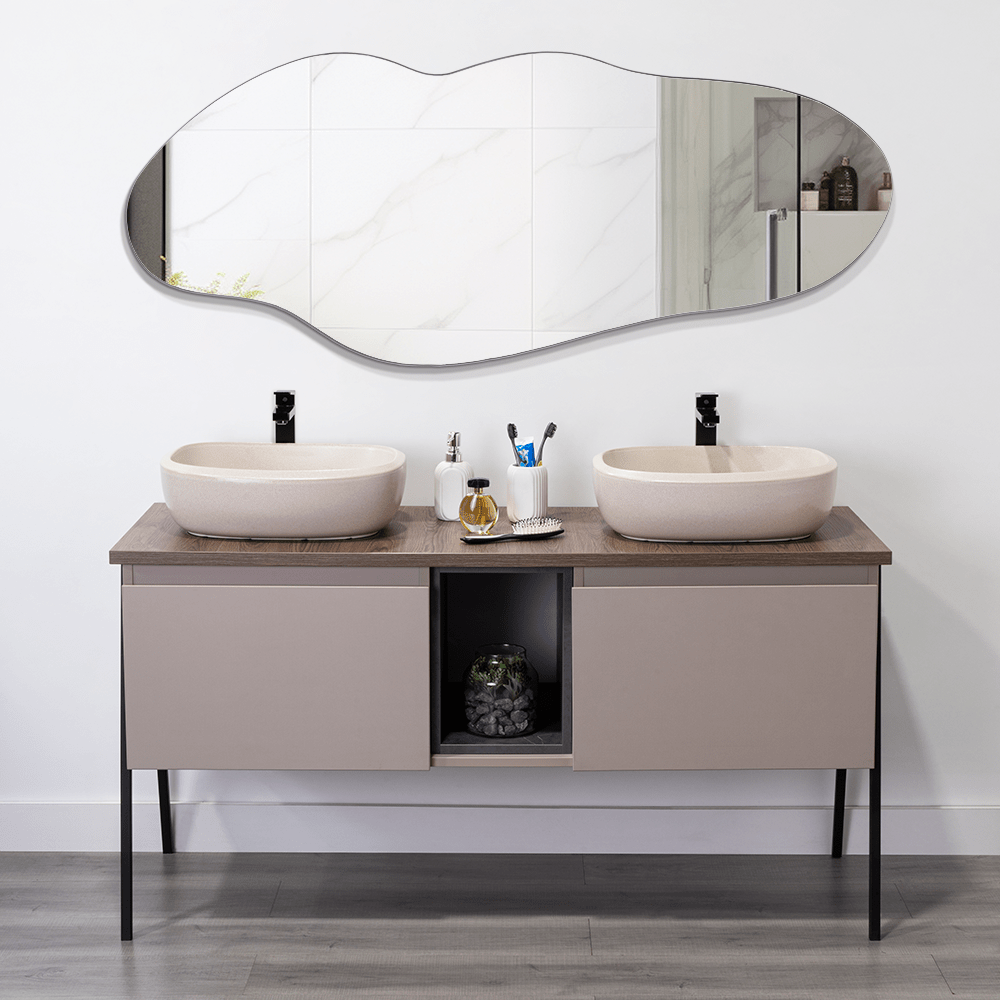 Espejo de Baño Aries Gris 150x60cm Asimetrico sin Marco - ESPEJOS DE BANHO | Bylmo