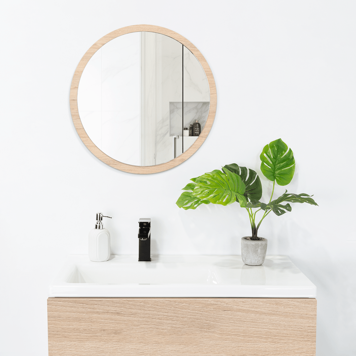 Espejo de Baño Ary 60 Gris 60x60cm Redondo con Marco En Madera - ESPEJOS DE BANHO | Bylmo