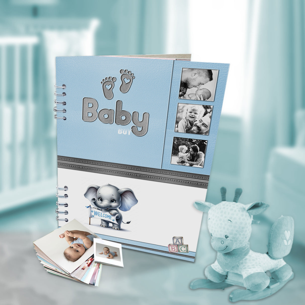 Álbum de Fotos Babyboy Blanco y Azul 24x32cm Argollado de Veinte Páginas - ALBUMES DE FOTOS | Bylmo