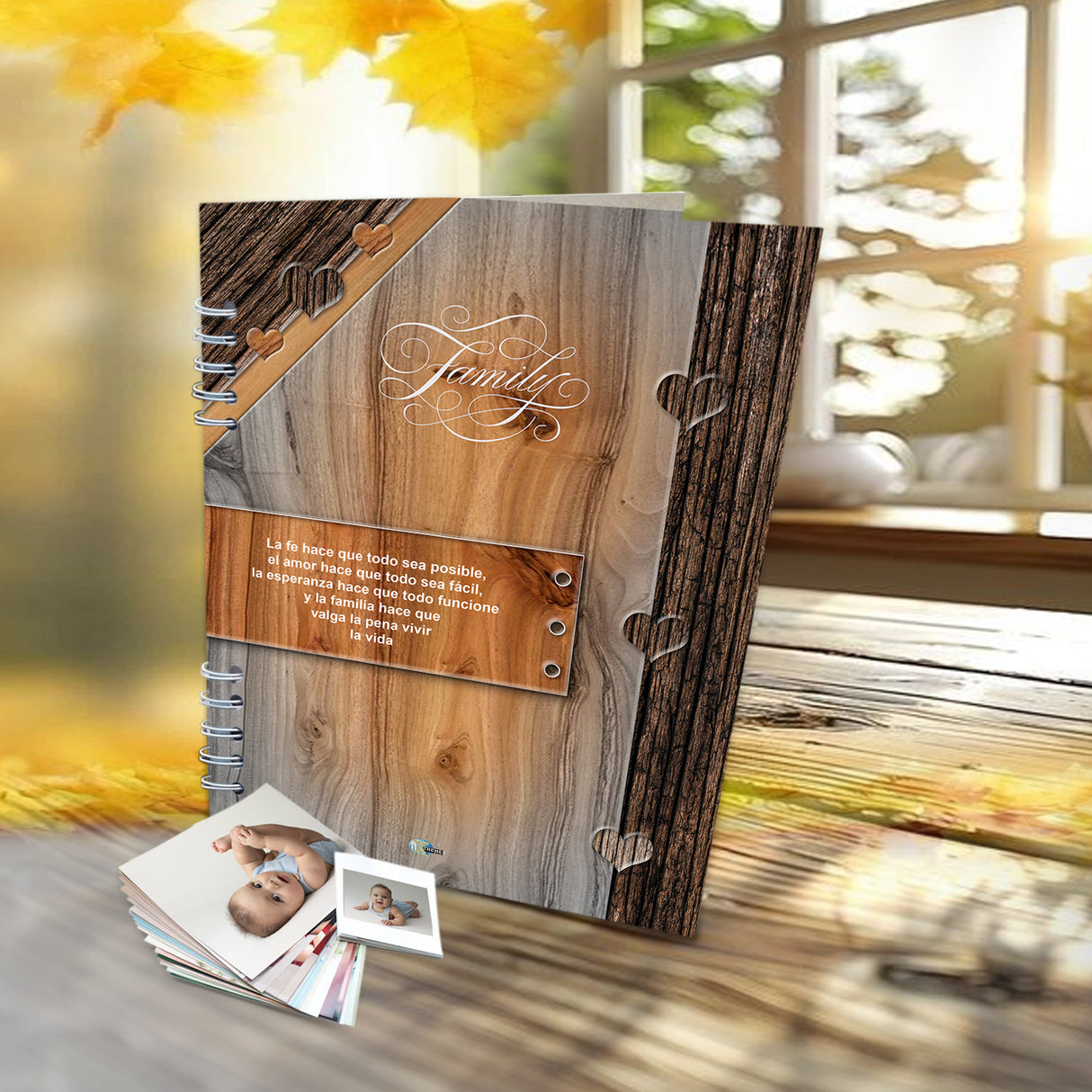 Álbum de Fotos Family Madera y Gris 24x32cm Argollado de Veinte Páginas - ALBUMES DE FOTOS | Bylmo