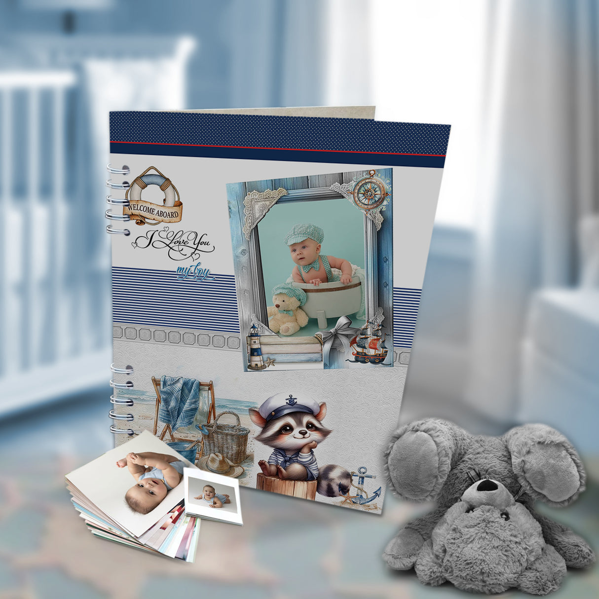 Álbum de Fotos Niño Marinero Blanco y Azul 24x32cm Argollado de Veinte Páginas - ALBUMES DE FOTOS | Bylmo