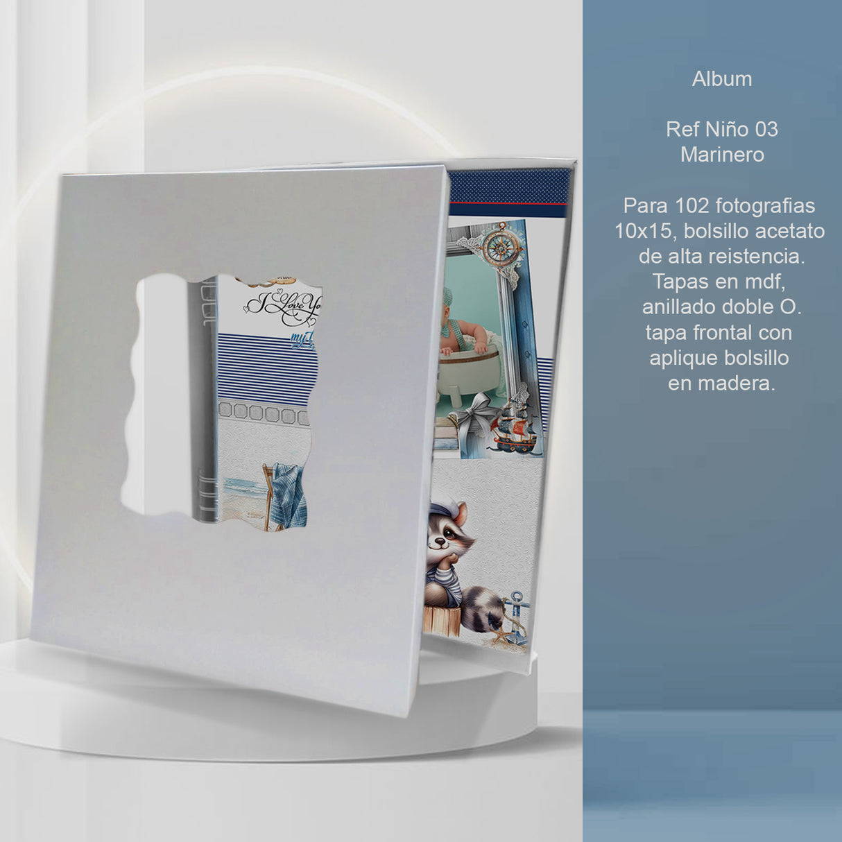 Álbum de Fotos Niño Marinero Blanco y Azul 24x32cm Argollado de Veinte Páginas - ALBUMES DE FOTOS | Bylmo