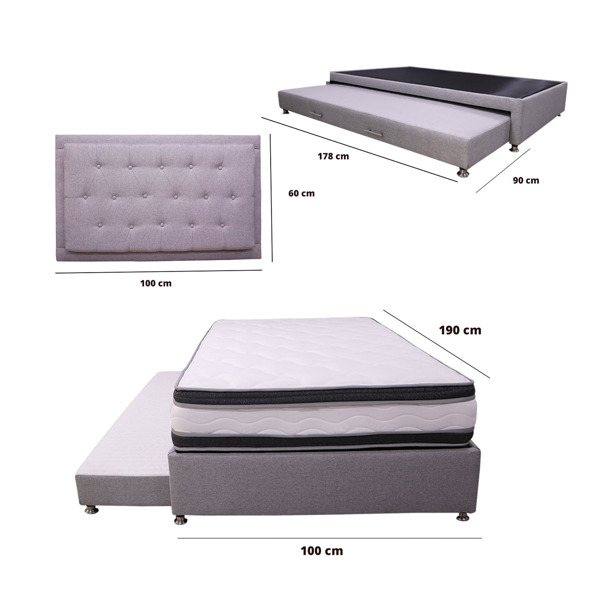 Cama Tarima Nido Blaser Gris Sencillo 100 X 190 Cm con Colchón con Almohada y con Cabecero - CAMAS | Bylmo