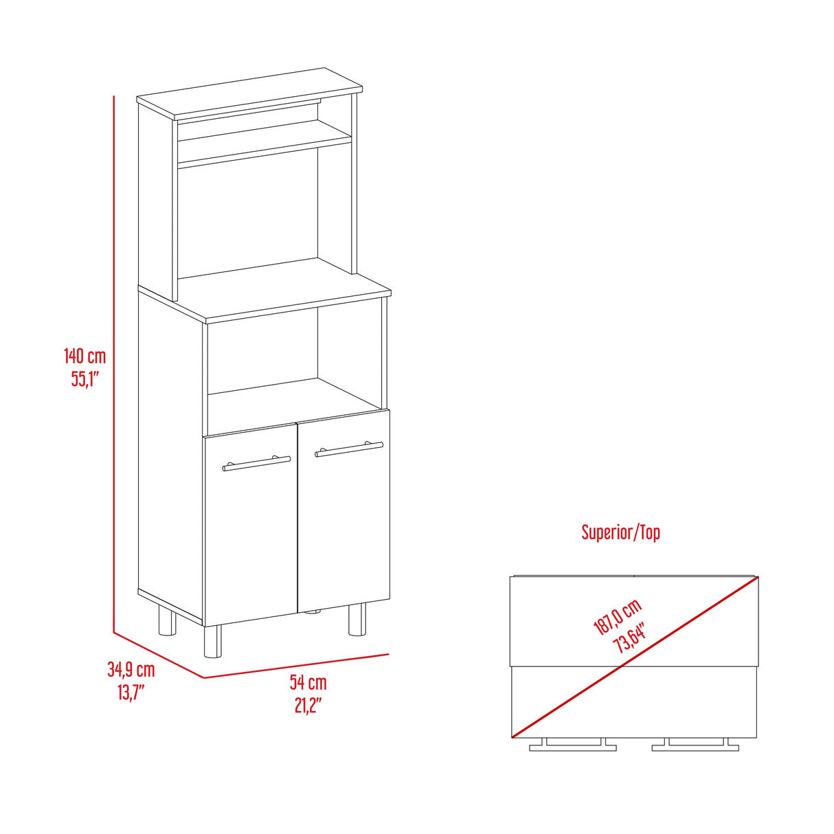 Mueble Microondas Brisa Blanco y Bardolino 54x140cm con Dos Puertas y sin Cajones - ALACENAS Y MUEBLES MICROONDAS | Bylmo