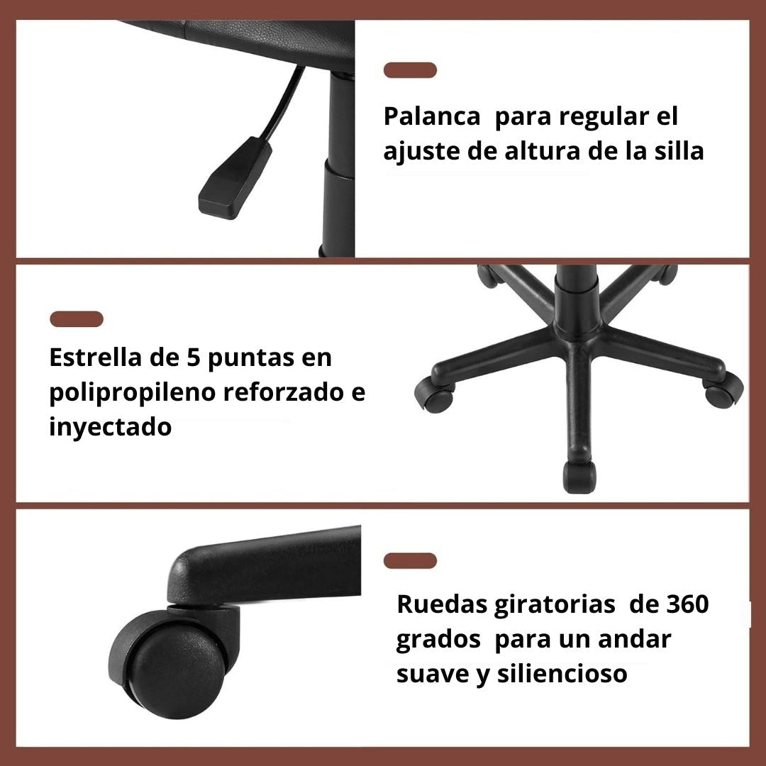 Silla de Oficina Agata Negro 44x100cm con Apoya Brazos - SILLAS DE OFICINA | Bylmo